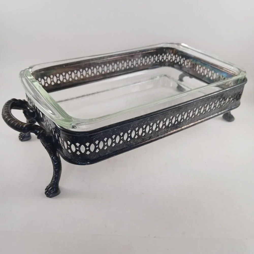 Vtg Silver Plated Footed Casserole Dish Holder Book Holder 10x6